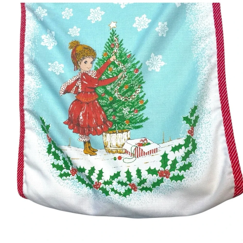 VTG 80s Christmas Table‎ Runner Snowman Girl Sunny Bunch Holiday Decor RETRO